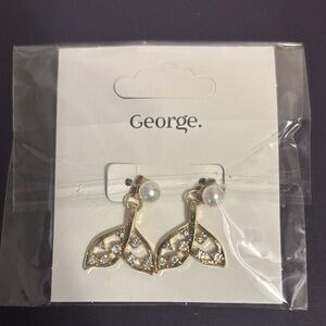 George Gold Mermaid Tail Pearl Drop Earrings - NWT